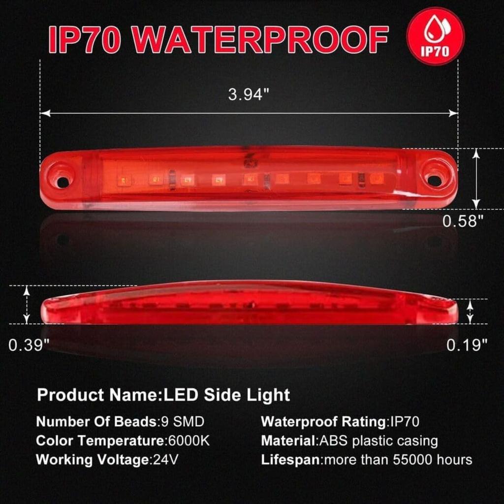 LED Marker Light Red 12V Trailer Clearance & Side Marker Light – Waterproof Front Rear Marker for Truck Van RV Motorcycle (4 Pack)