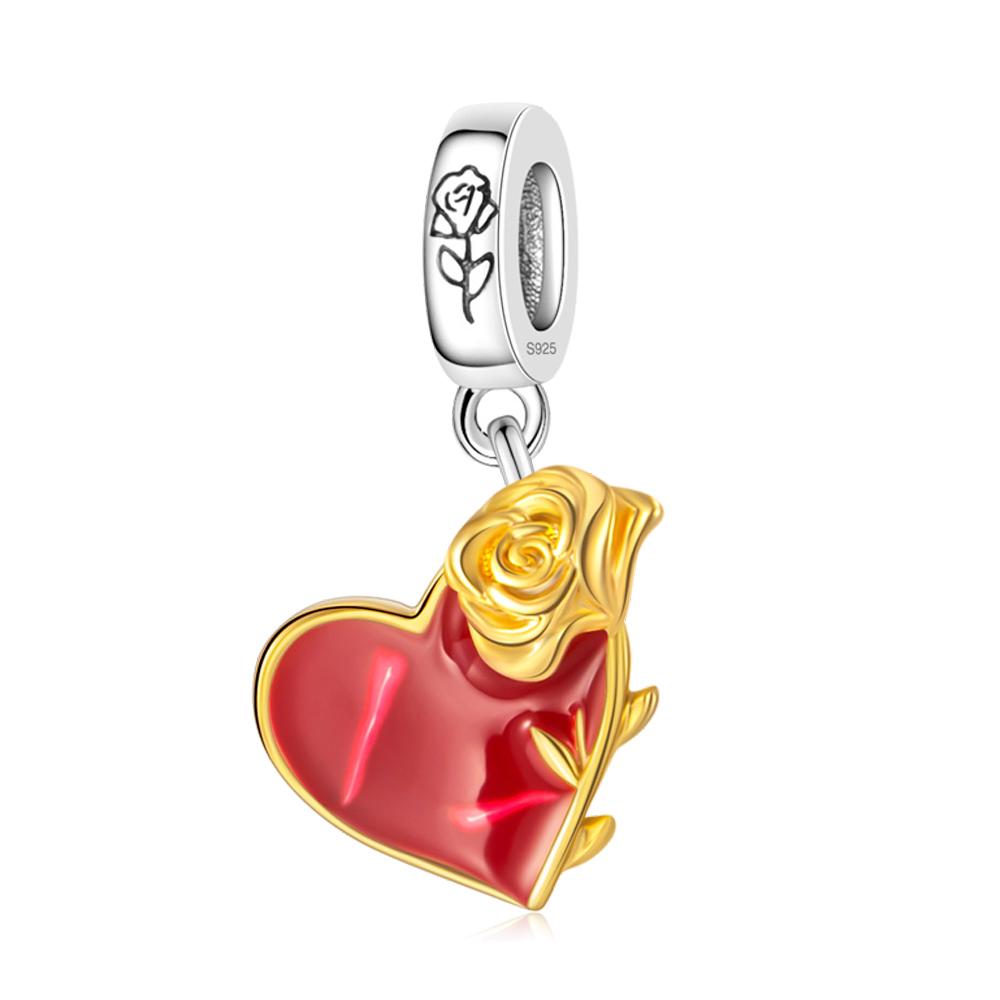 Red Series 925  Silver Camera Apple Heart-Shaped Koi Firecracker God Wealth Charm Fit DIY Bracelet Necklace Party Gifts