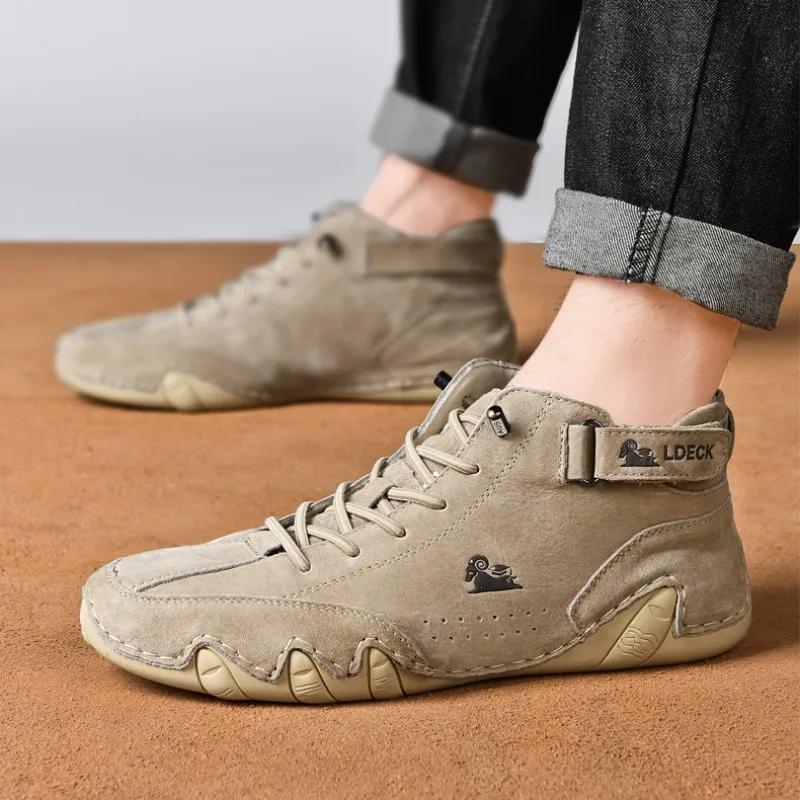 Men Casual Shoes Round Toe Leather Upper Sneakers 2024 New Vintage Classical Ankle Boots Mens Fashion Style for Larger Sizes