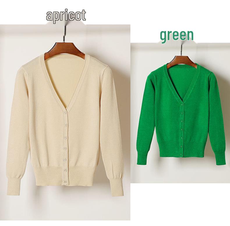 Korean V-Neck Knitted Cardigan: Women's Long Sleeve, Versatile Spring & Autumn Top.
