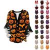 Women's V-neck Seven Quarter Sleeved Shirt Halloween Printed Top Casual Shirt