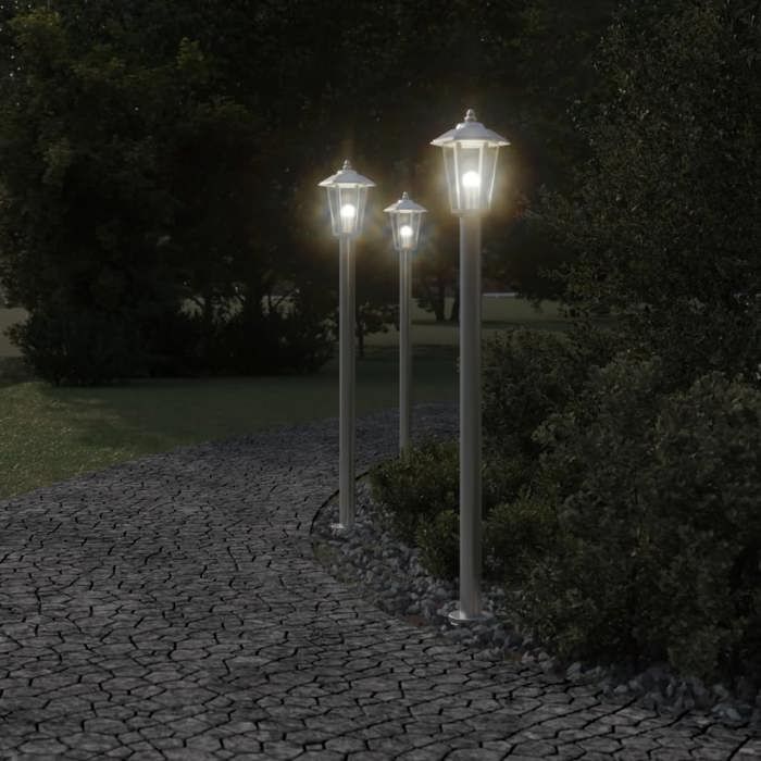 VidaXL Lampadaires d'extérieur 3 pcs argenté 120 cm acier inoxydable, éclairage au sol d'extérieur, éclairage au sol de 4006384