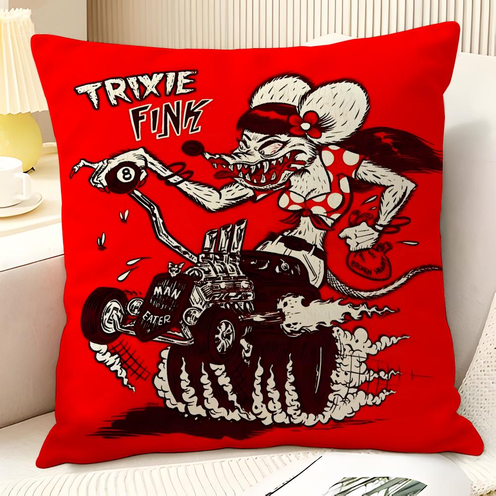 Modification Culture Choppers RRat Fink  Natural Linen Organic Fabric DoubleSided Printing Sofa Home Decor Gift Pillow Case