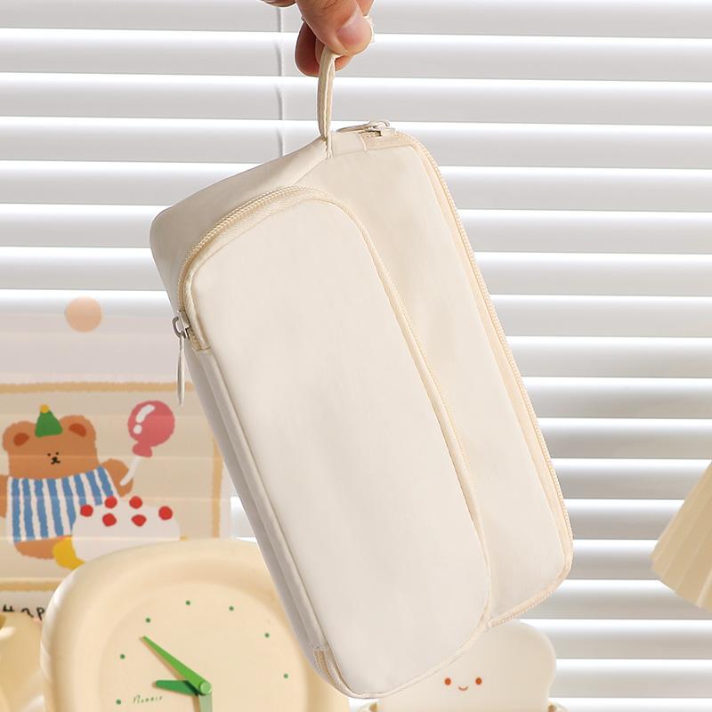 1pcs Pencil Case Triangle Pen Bag Staged Pocket Multi Mesh Storage Trasparent Back Pocket Stationery Organizer Pouch