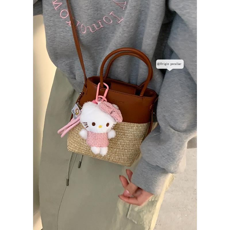 Sommermode Strohtasche Damenhandtasche neue Nische Eimer gewebte Tasche Spleiß Schulter Messenger Bag