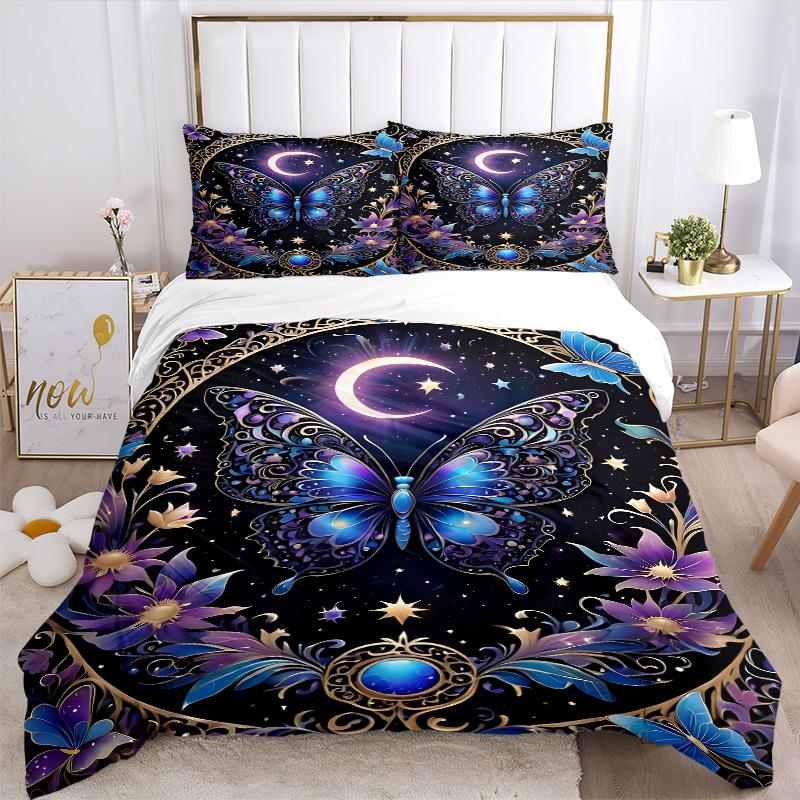 3pcs Celestial Butterfly Print Duvet Cover Set, Cover For Bedroom Guest Room (1 Duvet Cover + 2 Pillowcase, Without Quilt),  Yy250922228