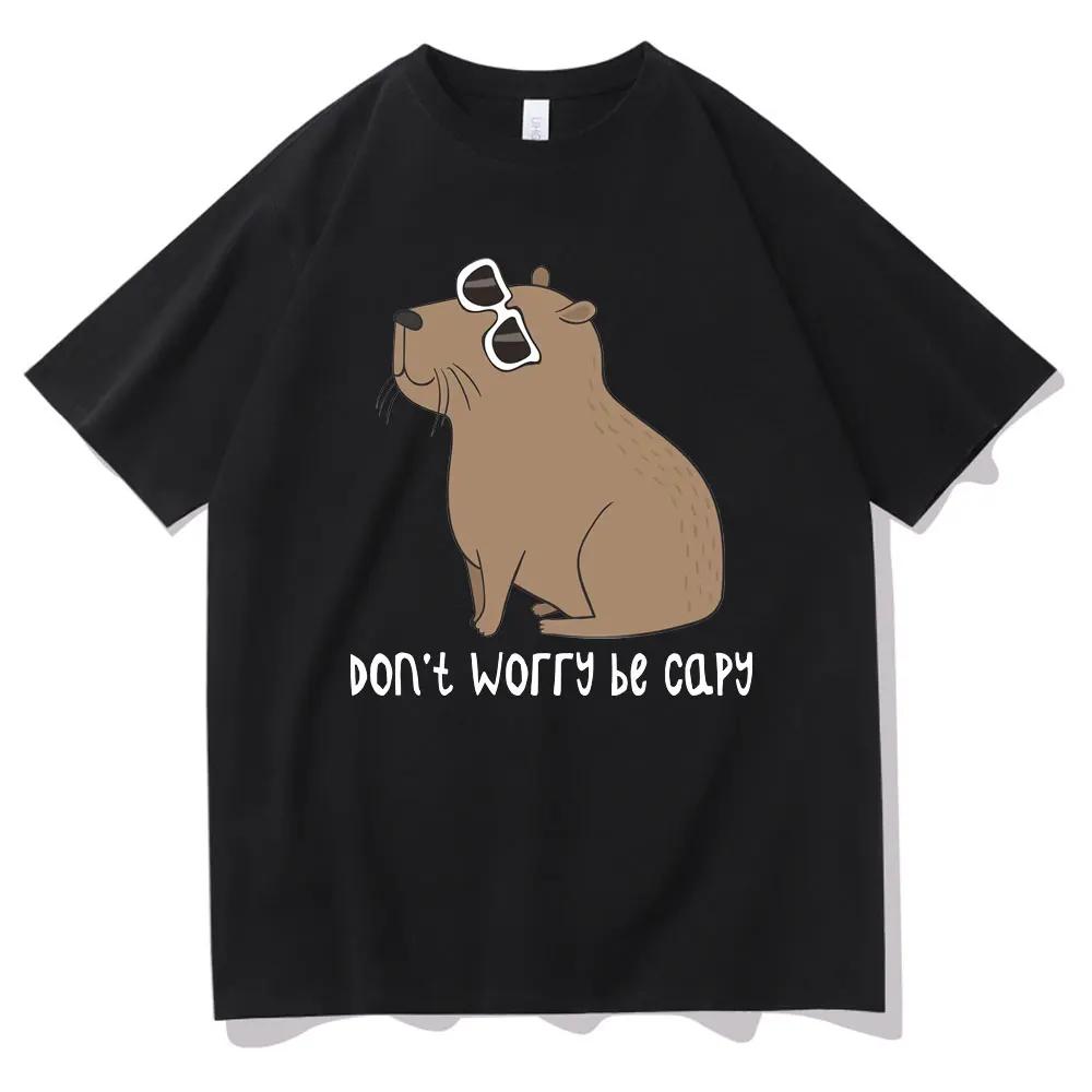 I love Capybara print men fashion casual loose cotton T-shirt Crew collar Hip hop men funny T-shirt Men T-shirt men street wear