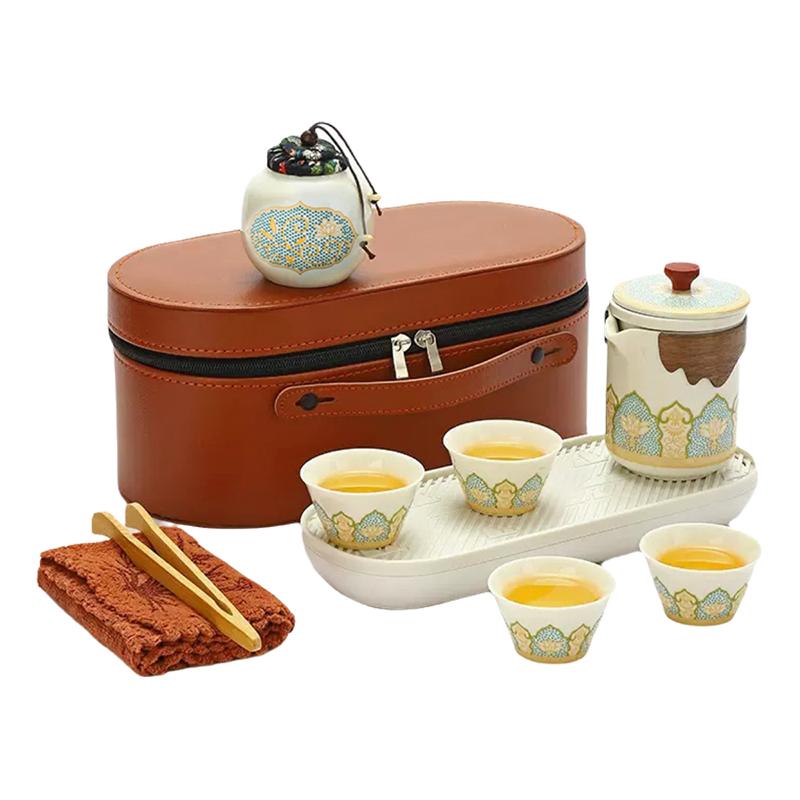 

Portable Ceramic Kung Fu Tea Set 1 Teapot 4 Cups for Creative Office & Travel Design Outdoor Camping Elegant Business Gift Set