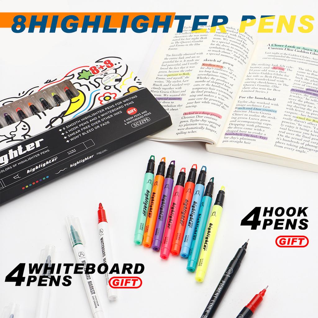 16Pcs Multicolored Glowing Highlighter Fluorescent Color Marker Pens For Note Taking Sketching Highlighting Doodling