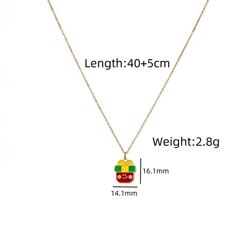 Stainless Steel Christmas Necklace: Cute Cartoon Tree & Reindeer Pendant