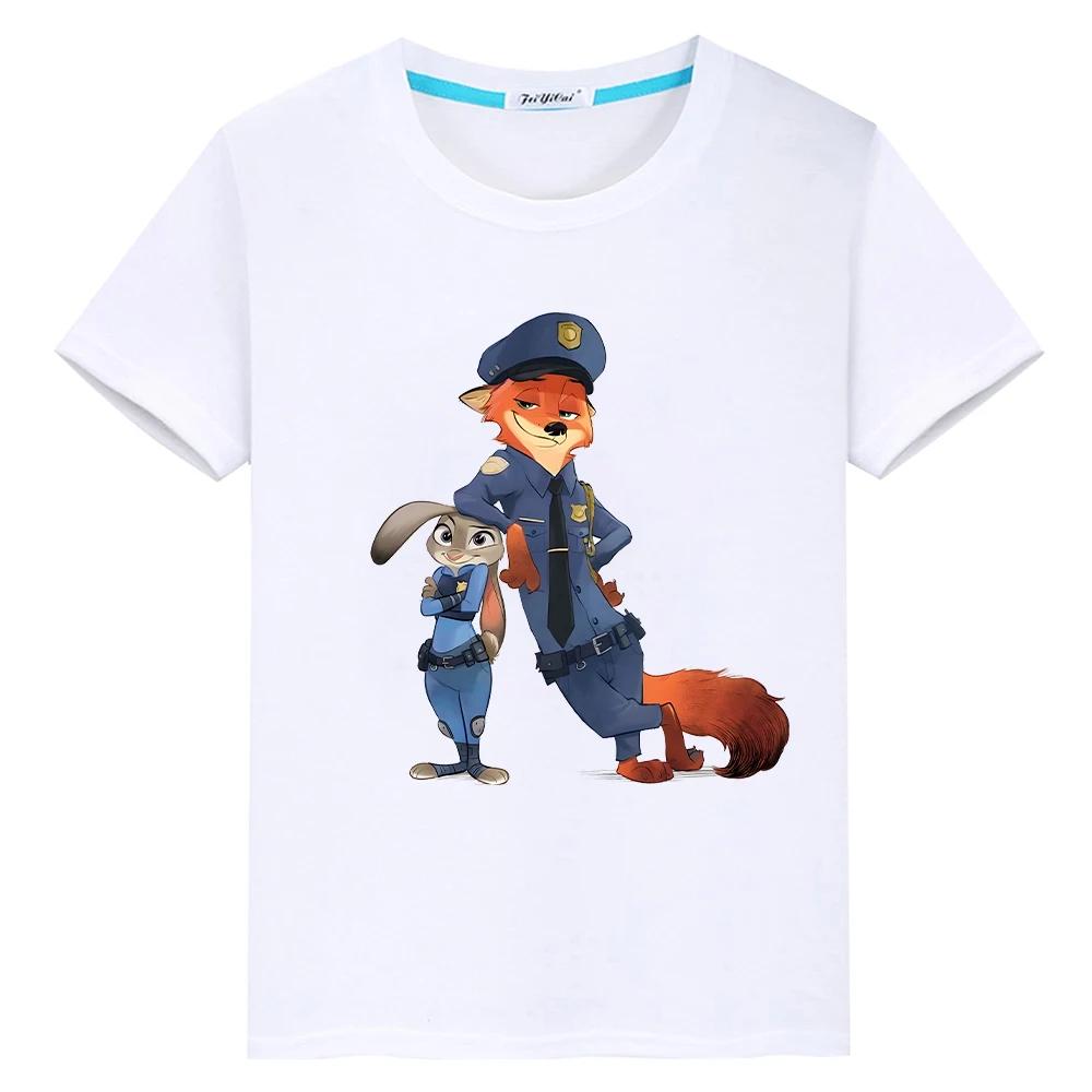 Zootopia 2 Print T-Shirt für Kinder Jungen 10 Jahre 100% Baumwolle Kawaii Oberteile Anime Kurz Pride T-Shirt y2k One Piece Mädchenkleidung