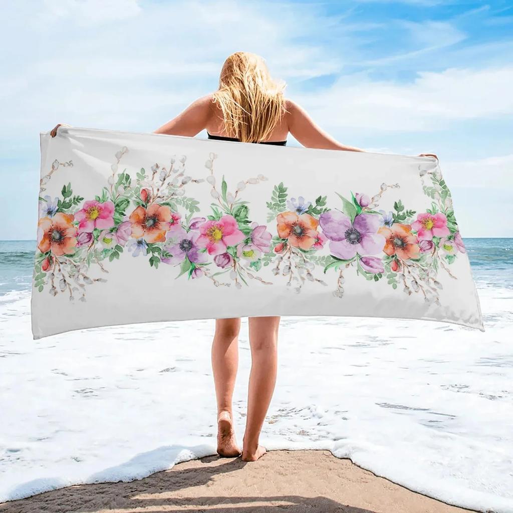 Floral Beach Towel Microfiber Quick Dry Botanical Flower Bath Towel Oversized Sand Free Travel Swim Towels Gift for Women Girl