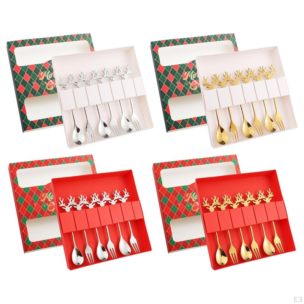 6 Piece Set of Spoons And Forks for Christmas, Flatware Dessert Tea Party, Stainless Steel