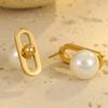 GEMCHIC Women's Minimalist Geometric Faux Pearl Stainless Steel Stud Earrings Gold Plated Elegant Fashion Jewelry