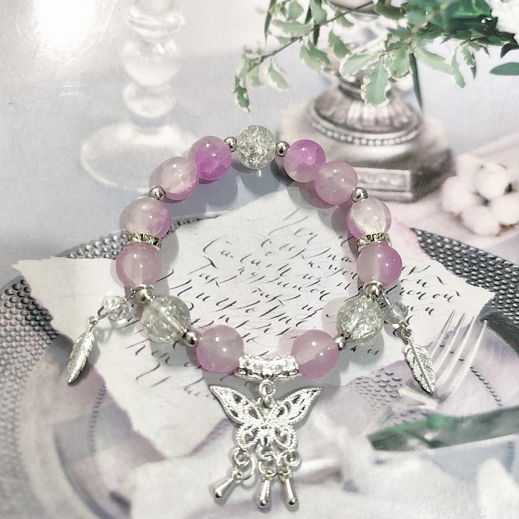 New Women's Mori Style Butterfly Glass Bracelet with Colorful Crackle Beads