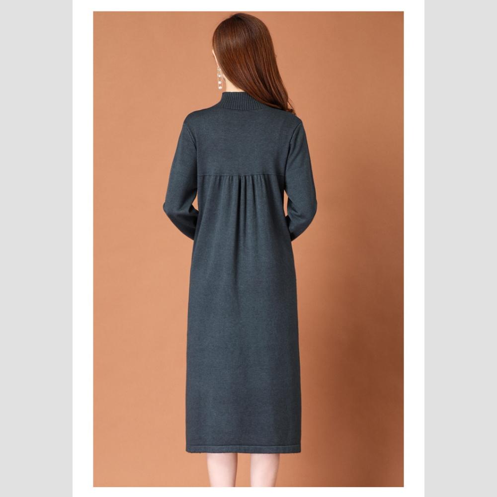 Knitted Dress for Women Loose Mid-length Sweater Long-sleeved Casual Sweater Dress for Autumn and Winter