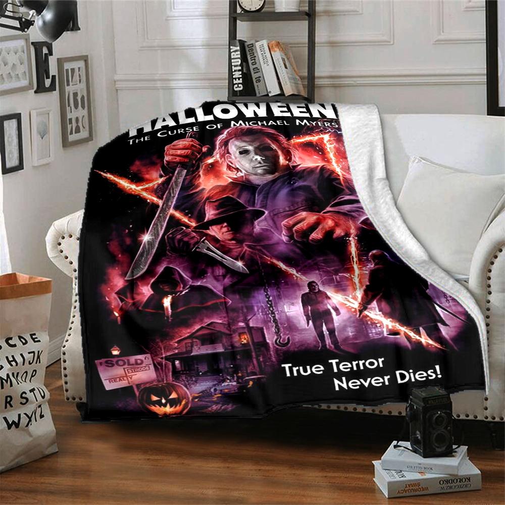 1Pc Halloween Myers' True Terror Flannel Blanket, Soft And Comfortable, Casual Warm, Camping Travel, Christmas, Halloween Xmas Gift L1190