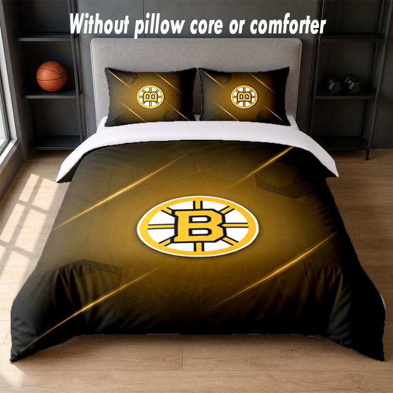 Set Biancheria da Letto Design Boston Bruins 1 Copripiumino + 2 Federe Morbido Traspirante Biancheria da Letto per la Casa