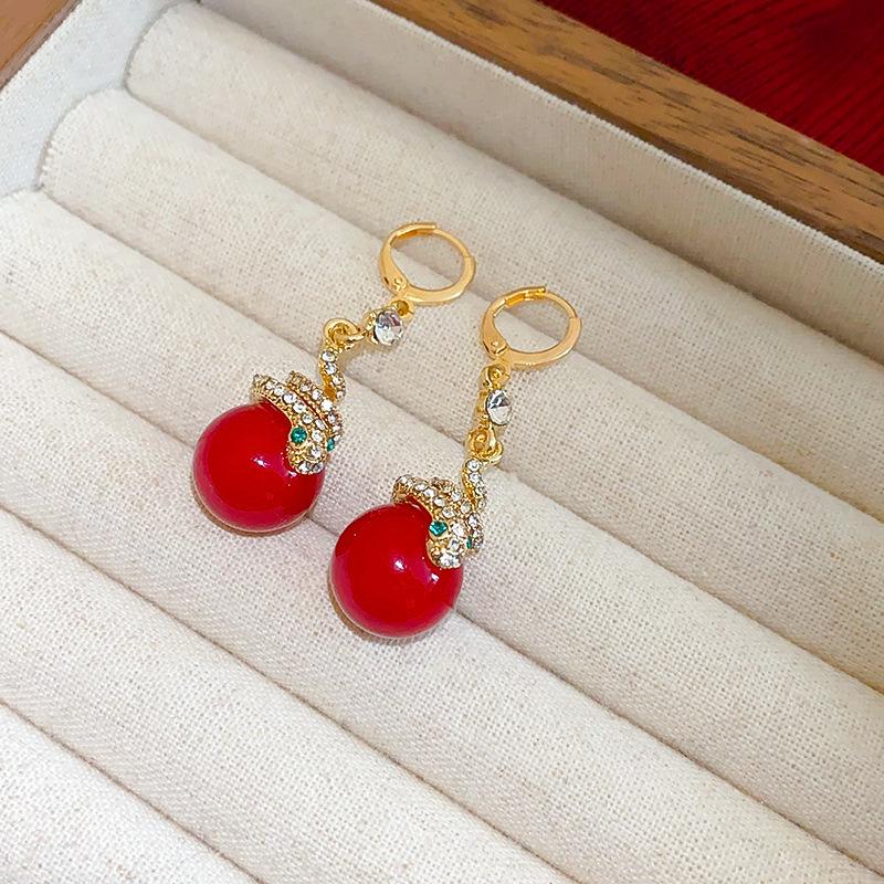 Silberne Nadel Tropfenöl Rote Perlen Ohrstecker - Eleganter & Vielseitiger Schmuck für Damen