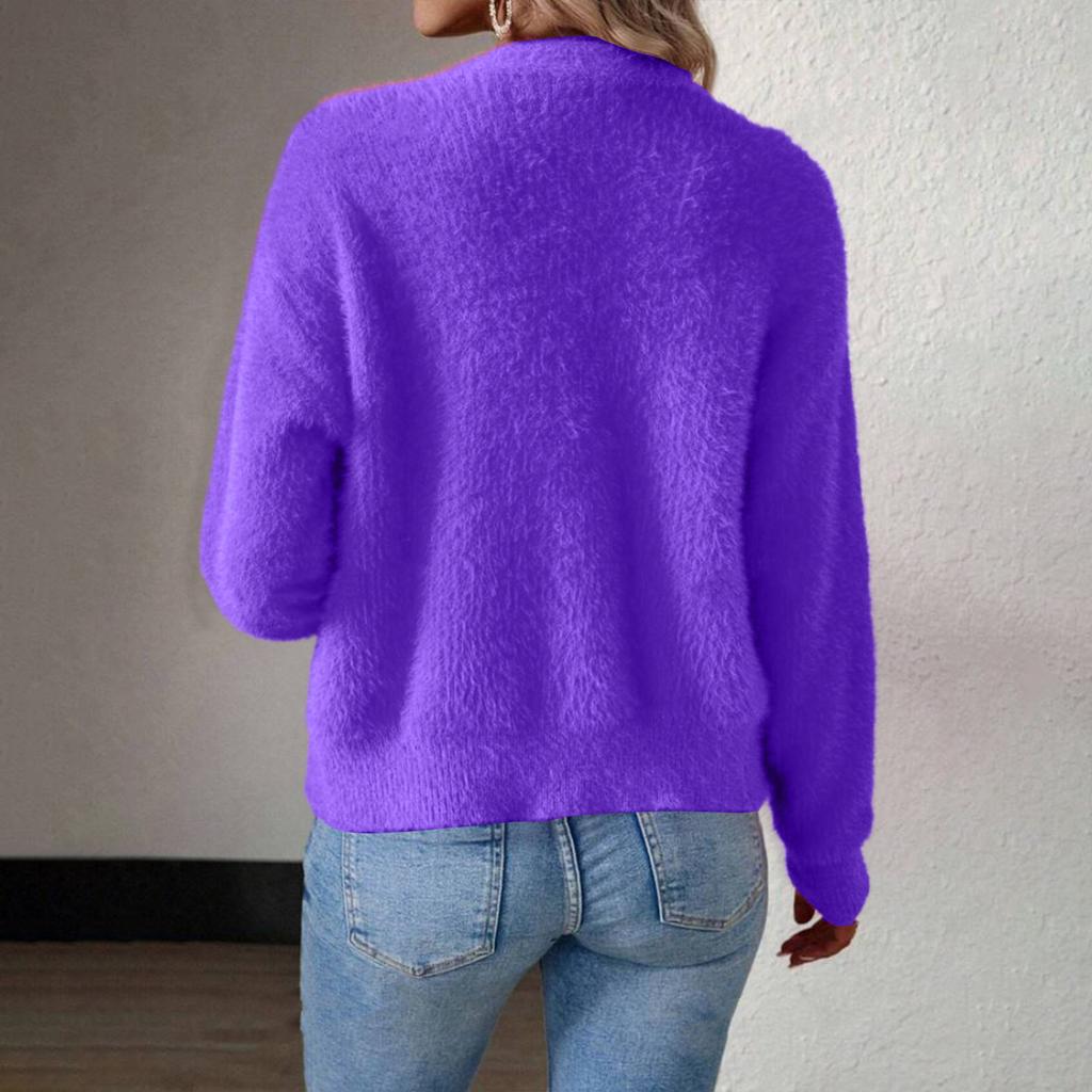 Dámský módní ležérní volný svetr s dlouhým rukávem a výstřihem do V