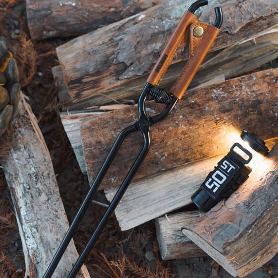 Utendørs peistang med håndtaksdeksel i kunstskinn Karbonstål Rustbestandig varmebestandig camping leirbål Vedtømmerstokk gripeklemmeverktøy