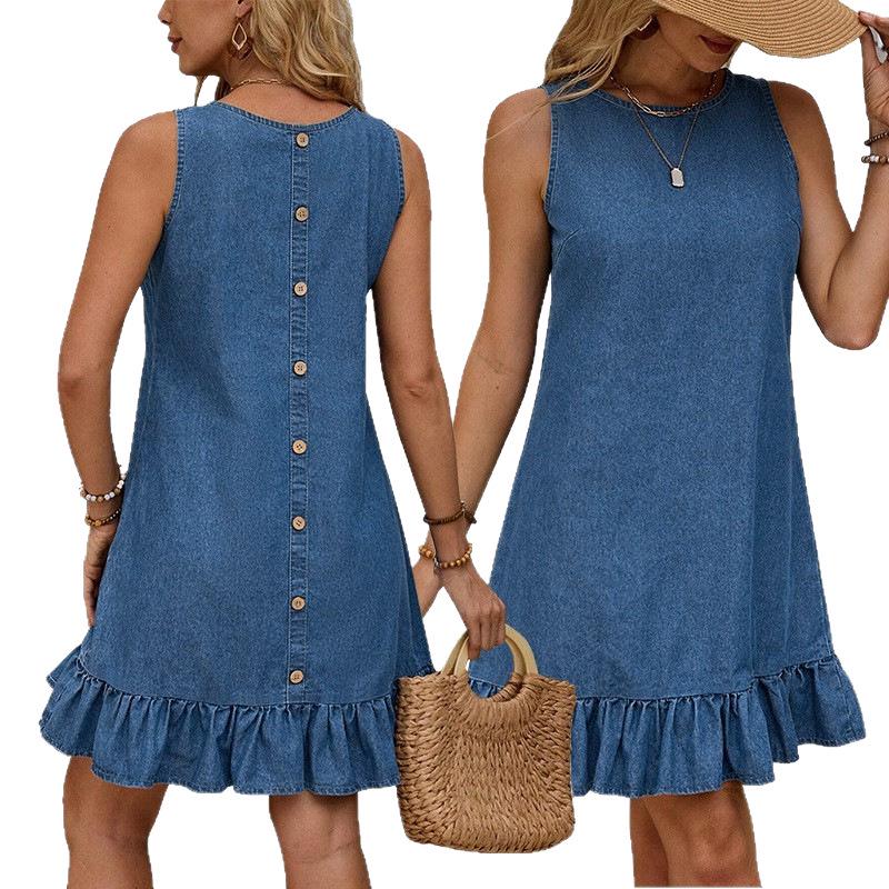 European and American Women's Cross-Border Back-Button Denim Dress Skirt