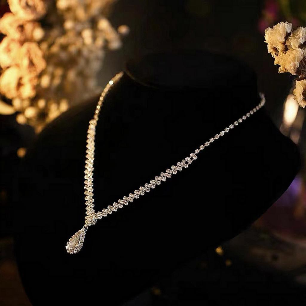Women's Necklace Dangling Earrings Droplet Jewelry 2Pcs with Sparkly Rhinestone for Bridesmaid Wedding Masquerade