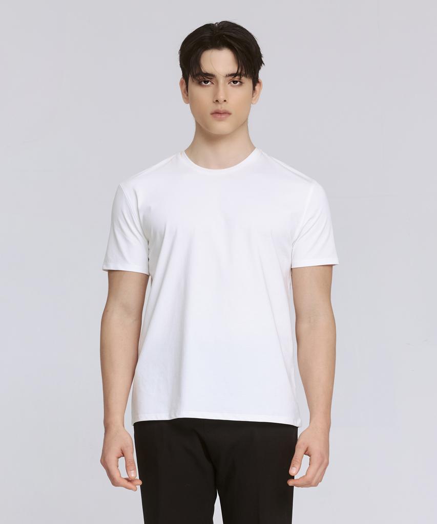 Dibeullu Tailored Supima Sorona Blend Crew Neck Short Sleeve White