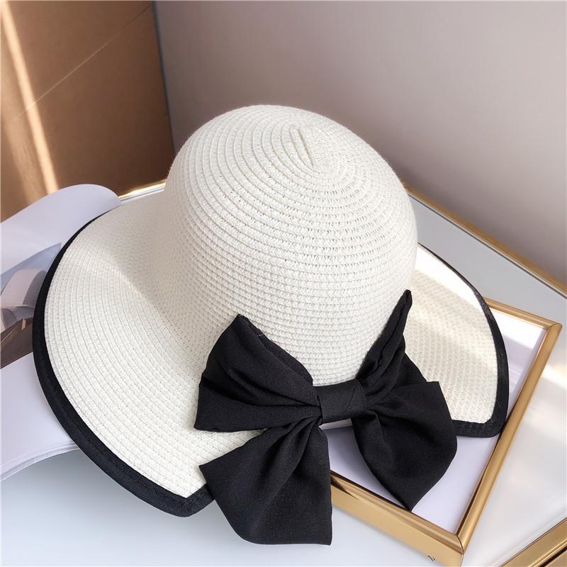 Small Straw Hat Women's Summer Seaside Beach Hat Vacation Versatile Small Fresh Bow Sunscreen Visor