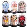 Artificial Rose Bouquet with LED Light Glass Dome Cover Eternal Flower Decoration Women Wife Girlfriend Anniversary Valentine's Day Mother's Day Gift