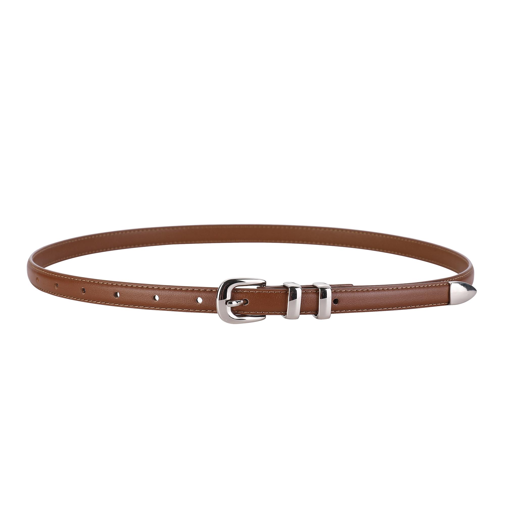 Smalle Riemen Echt Leer Dames Mode Riem Glanzende Zilveren Gesp Tailleband Voor Jurk Jeans Trui Luxe Dames Dunne Riem 100cm brown