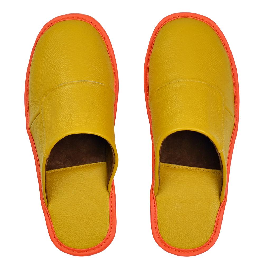 Fashion Cowhide Slippers Men Home Use Japanese Closed Toe Indoor Leather Slippers Spring and Autumn Comfortable Bottom Non-Slip Slides