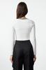 Women's Fashion White Contrast Piping Detailed Fitted Zipper Collar Stretchy Knitted Blouse