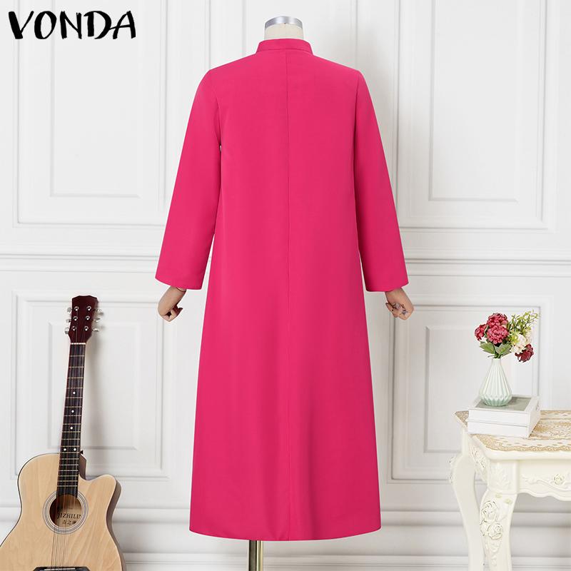 VONDA Kvinner Mote Stand Krage Langermet Ensfarget Ruffle Hem skjortekjoler