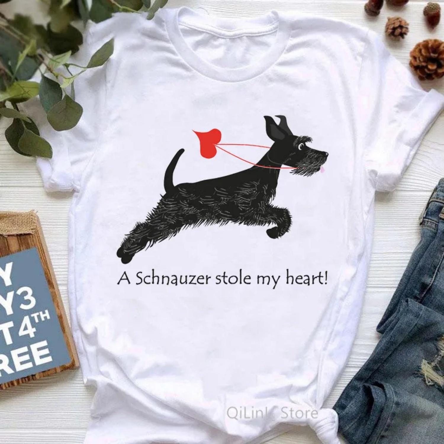 

A Schnauzer Stole My Heart Funny Graphic T Shirts Women Summer White Short Sleeve Casual T-Shirt Ladys Girls Top Dog Lover Gift XXXXXL білий
