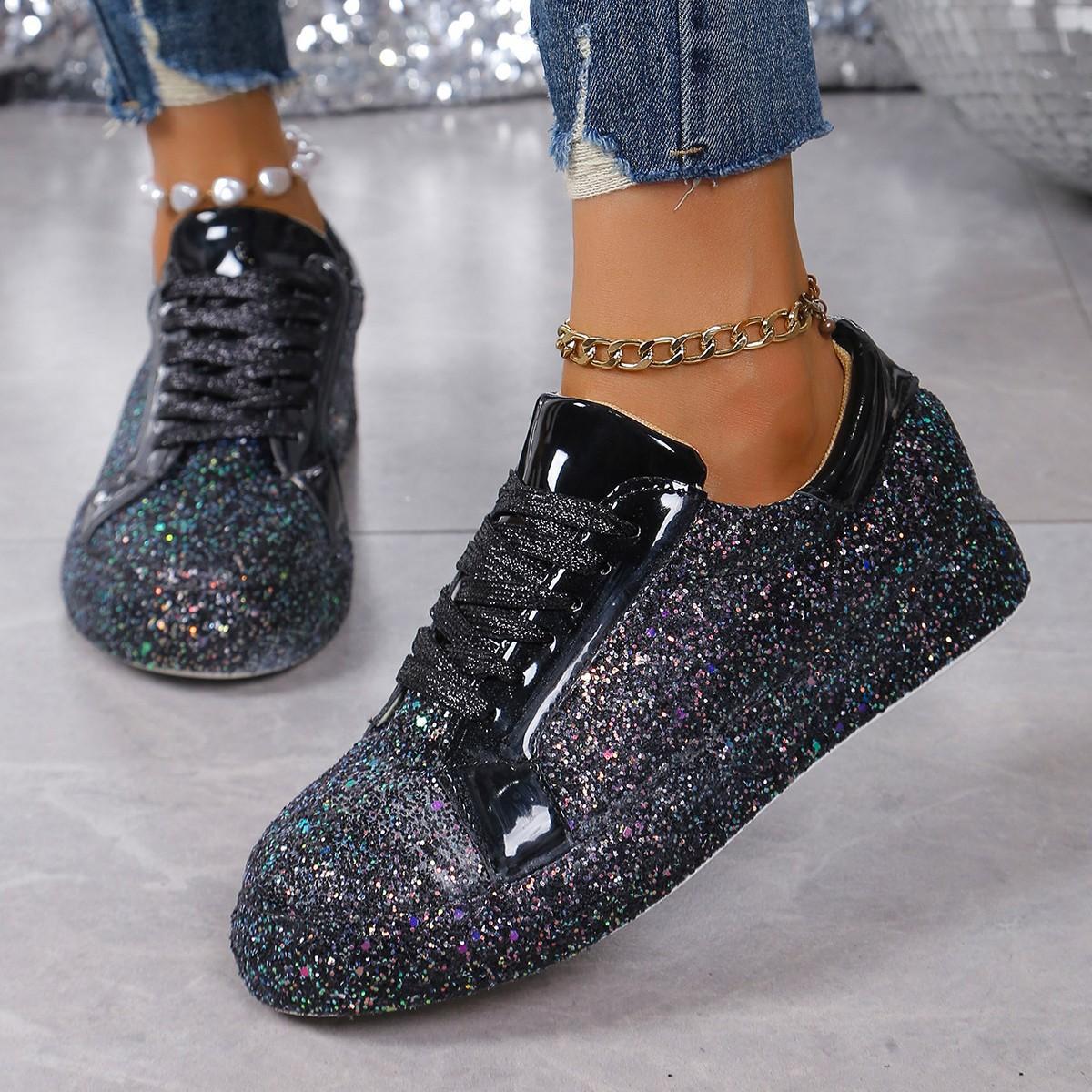 

Fashion Plus Size Woman Shoes 2026autumn New Item Women s Sequin Sneaker Comfort Anti Slip Women Casual Shoe Zapatillas De Mujer 43 чорний