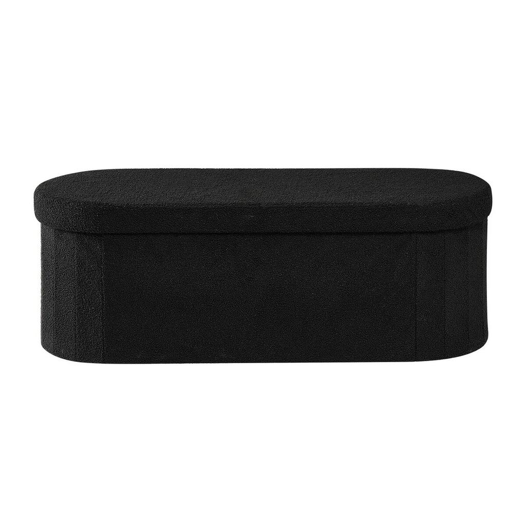 Oval Storage Ottoman Bench, Foldable Teddy Fleece End of Bed Bench, Folding Upholstered Bed Ottoman Chest with Large Storage Space, Supports 660 lbs,