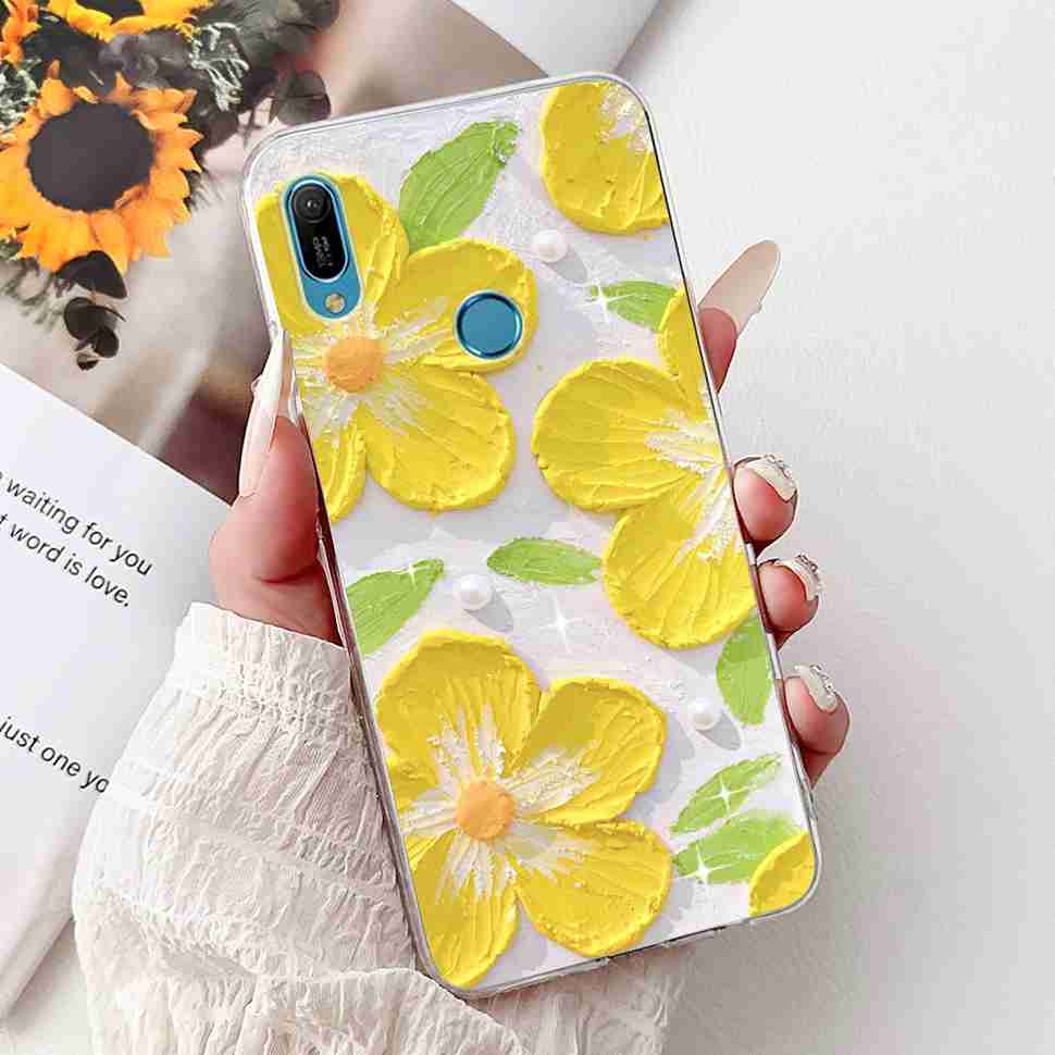 Pour Huawei Y6 2019 MRD-LX1F Coque Fleurs d'Été Silicone Souple TPU Cover Pour Huawei Y6 Prime 2019 6.09" Coques Pare-chocs Mode Fille
