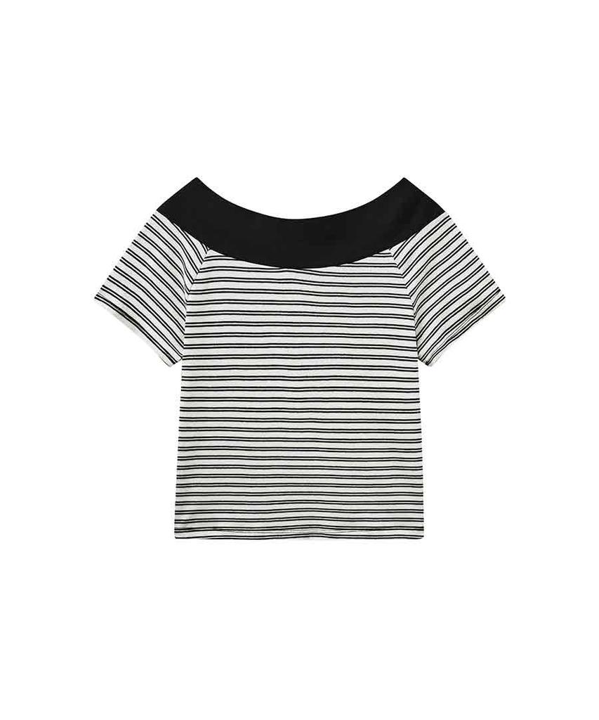 Lense Blocking Off Shoulder Stripe T-Shirt Black