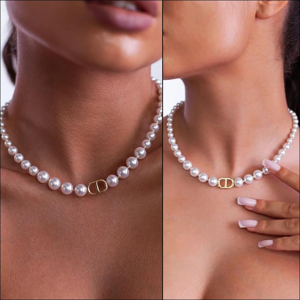 Light Luxury Design Sense High-End Imitation Pearl Necklace, Splicing Temperament Neck Choker Collarbone Chain Women