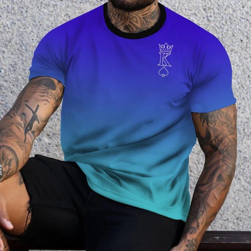 Summer Men's T-shirt 3D Gradient Print K Pattern Fashion Crew Neck Short Sleeve Tees Harajuku Oversized Men Pullover Top