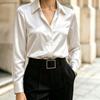 Women's Long Sleeve Satin Button-Up Shirt with Lapel Collar Casual Blouse Top