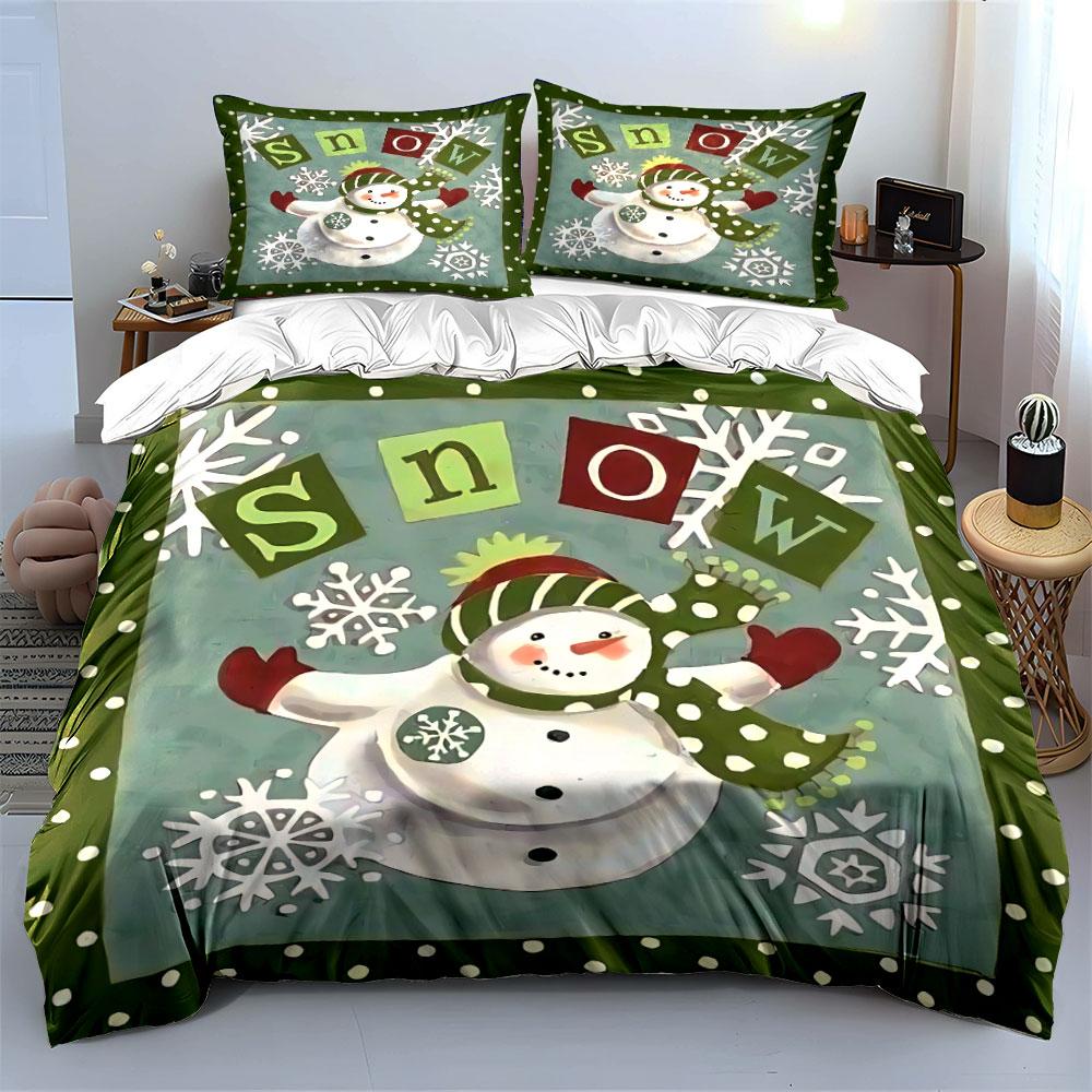 Snowman and Snowflakes Design Bedding Duvet Cover Set Duvet Cover Pillowcases  (1*Duvet Cover 2*Pillowcases, Without Duvet Insert)