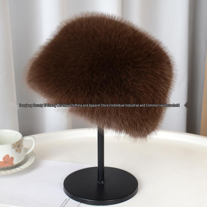 Silver Fox Faux Fur Winter Hat: Plush, Warm, Windproof, Fashionable Flat Top, Versatile Bucket Style