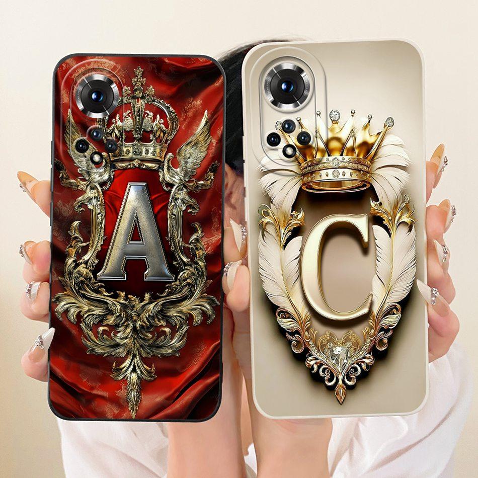 For Honor 50 Pro Honor50 Feather Crown Initial Letter Phone Case For Honor 50 50Pro Shockproof Soft Silicone Covers Bumpers