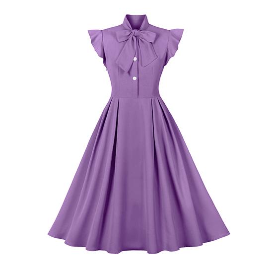 Spring and Autumn European and American Fashion Women's Dress with Waist Strap and Lotus Leaf Sleeves, Large Swing Retro Dress