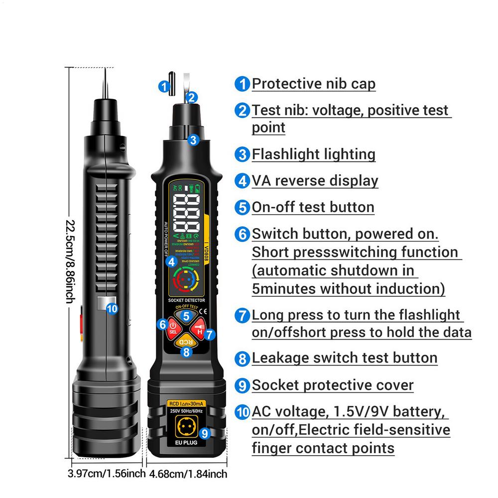 Circuit Tester Smart Outlet Checker with LED Display & Light 2-300V Rv Circuit Analyzer for Home Electric Power Rv Camper