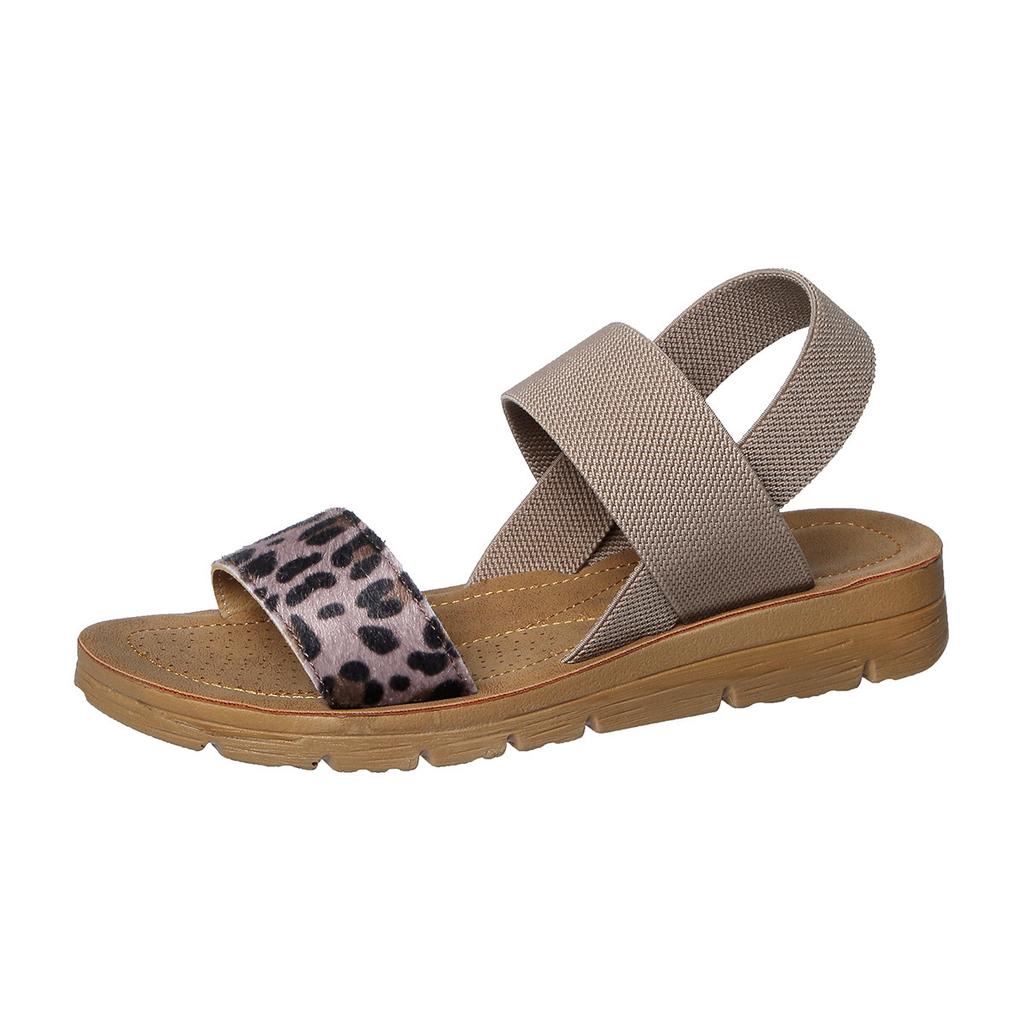 2025 Sommer neue Fischmaul Leopardenmuster flacher Boden Ein-Pedal Gummiband leicht und bequem lässige Mode Sandalen Damen Charge