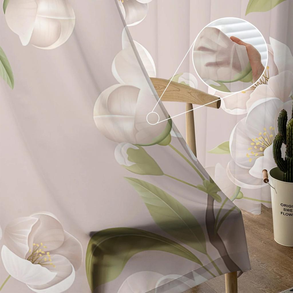Spring Brown Background Peach Blossom Tulle Curtains for Living Room Home Decor Window Curtain Kitchen Sheer Voile Curtain