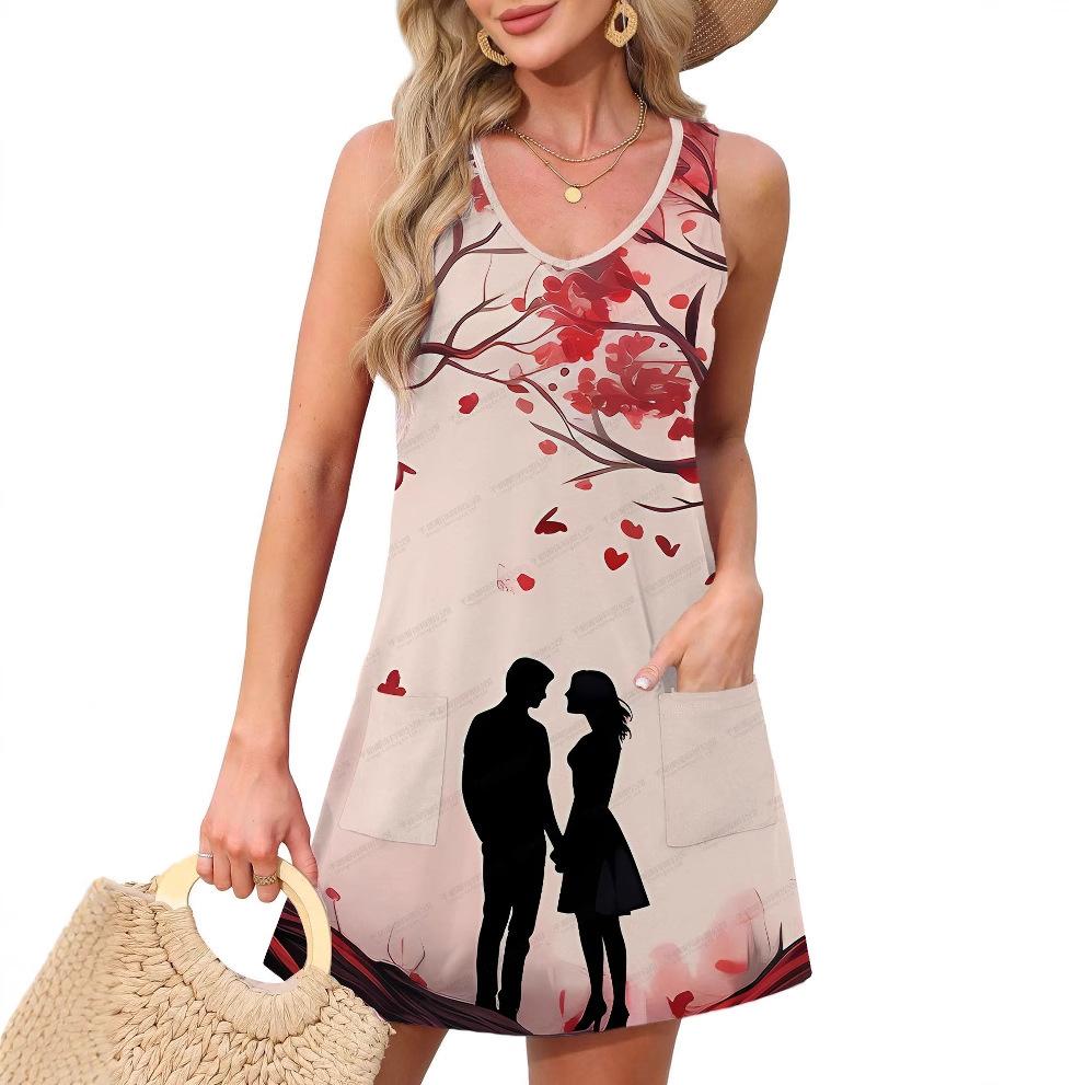 2025 cross-border new women s printed dress summer women s high-end skirt long skirt suspender skirt vest skirt summer S розовый